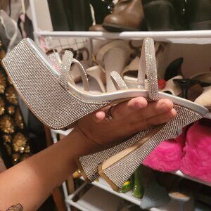 Steve madden silver rhinestone platform heels